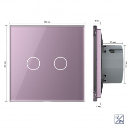 Двухклавишный сенсорный выключатель Livolo 12/24В, 1 пост, Розовый VL-C702C-17