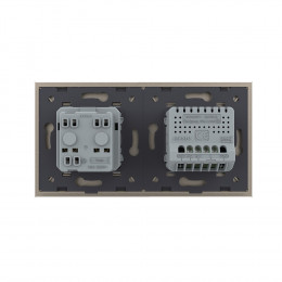 Двухклавишный сенсорный выключатель с розеткой Livolo, 2 поста, цвет шампань VL-C702/C7C1EU-16