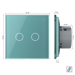 Сенсорный выключатель для жалюзи Livolo 2 клавиши 1 модуль Зеленый VL-C702W-18