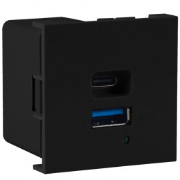 USB зарядное устройство, 3A , 65W, Type A + C, 2 мод., черн. матовая (45х45мм) DUSB3000ANAF