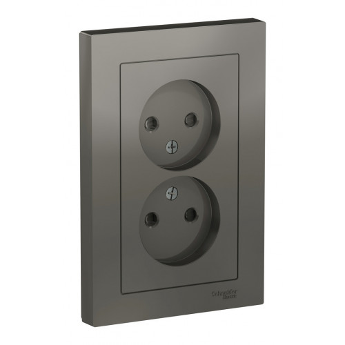 Купить Розетка Schneider Electric Atlasdesign Сталь двойная без заземления со шторками,16А, в сборе ATN000922 в rum24.ru
