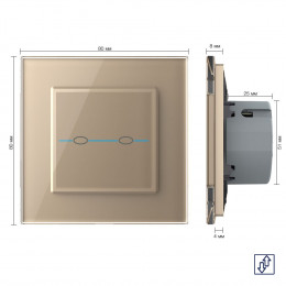 Сенсорный выключатель для жалюзи Livolo Quadro 2 клавиши 1 модуль Золотой VL-Q702W-13