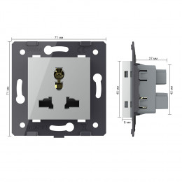 Розетка электрическая универсальная с заземлением защитными шторками 16A Livolo, цвет серый (механизм) VL-FCT22 16A-2IP