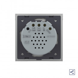 Двухклавишный проходной/перекрестный сенсорный выключатель Livolo Quadro, 1 пост, цвет серый