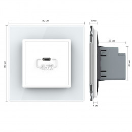 Розетка USB type C с блоком питания 45W Livolo 1 пост Белая VL-C7VUC-2WP