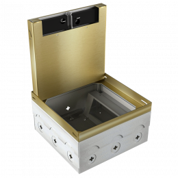 Лючок в пол 12 мод. (6 мод. 45х45 мм.) верт. установка, латунь, в уровень с напольным покрытием DFB12SBRLVL