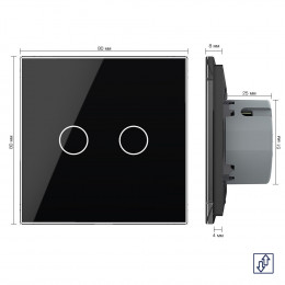 Сенсорный выключатель для жалюзи Livolo 2 клавиши 1 модуль Черный VL-C702W-12
