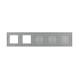 Панель для 3-х сенсорных выключателей и 2-х розеток Livolo, 5 клавиш (1+2+2), цвет серый, стекло