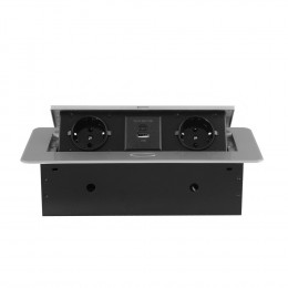 Розетка горизонтальная выдвижная 2 Euro 16A, USB type A+C с блоком 18W RocketSocket, проводка, цвет серый