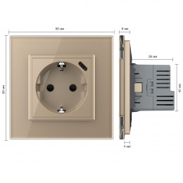 Розетка электрическая + USB type-C с блоком питания 18W Livolo 1 пост Золотая VL-C7CTF16A.UC18W-2AP