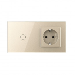 Одноклавишный сенсорный выключатель с розеткой Livolo, 2 поста, цвет шампань