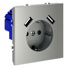Розетка встраиваемая VOLTUM S70 с заземлением и защитными шторками, с USB, A+A, (сталь) VLS040405