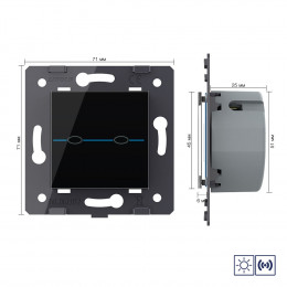 Двухклавишная импульсная сенсорная кнопка Livolo Quadro сухой контакт, цвет черный (механизм) VL-Q7-02IH-12