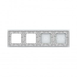 Панель для 2-х сенсорных выключателей и 2-х розеток Livolo, 3 клавиши (2+1), цвет белый, стекло