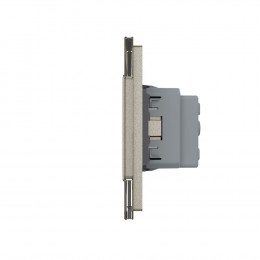 Одноклавишный сенсорный выключатель с двумя розетками Livolo, 3 поста, цвет шампань