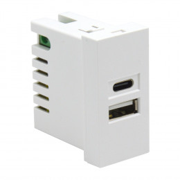 USB зарядное устройство, 2.1A, Type A + C, 1 мод., бел. (22.5х45мм) DUSB2100WCF