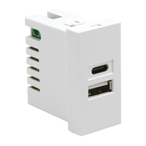 Купить USB зарядное устройство, 2.1A, Type A + C, 1 мод., бел. (22.5х45мм) DUSB2100WCF в rum24.ru фото: 2
