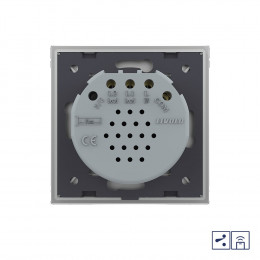 Двухклавишный проходной/перекрестный сенсорный выключатель Livolo Quadro с функцией радиоуправления, 1 пост, цвет серый