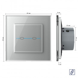 Сенсорный выключатель для жалюзи Livolo Quadro 2 клавиши 1 модуль Серый VL-Q702W-15