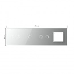 Панель для 3-х сенсорных выключателей и розетки Livolo, 5 клавиш (2+1+2), цвет серый, стекло