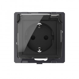 Розетка с заземлением защитными шторками водонепроницаемой крышкой LIVOLO черная VL-C7-C1EUWF-12 (механизм)