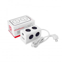 Удлинитель BiCube Extended 6 Euro 16A, 4 USB 3A+C с блоком 5В/3.1А, кабель 1,5м RocketSocket, цвет белый-серый
