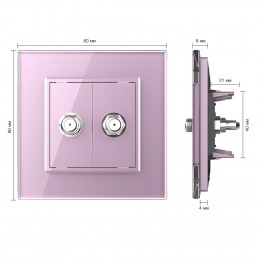 Розетка спутниковая двойная SAT Livolo, 1 пост, цвет розовый