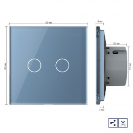 Двухклавишный проходной/перекрестный сенсорный выключатель Livolo с функцией радиоуправления, 1 пост, цвет синий