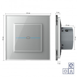 Сенсорный импульсный радиоуправляемый выключатель Livolo Quadro сухой контакт 1 клавиша Серый