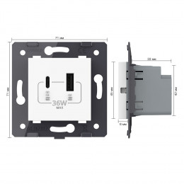Розетка USB type C+A с блоком питания 36W Livolo, цвет белый (механизм) VL-FCUA18W.UC18W-2WP