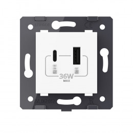 Розетка USB type C+A с блоком питания 36W Livolo, цвет белый (механизм) VL-FCUA18W.UC18W-2WP