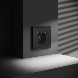 Розетка встраиваемая VOLTUM S70 с заземлением и защитными шторками, с USB, A+A, (черный матовый VLS040408