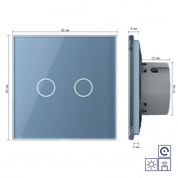 Двухклавишная радиоуправляемая сенсорная кнопка Livolo сухой контакт, 1 пост, Синий