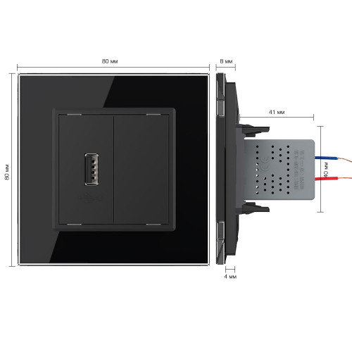 Купить Розетка USB LIVOLO с блоком питания 5В 2.1А черная VL-C791USB-12 в rum24.ru фото: 5