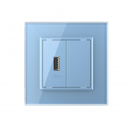 Розетка с одним USB type-A, блоком питания 5В 2.1А Livolo, 1 пост, цвет синий