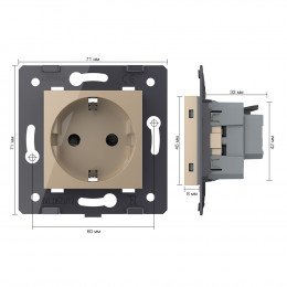 Розетка электрическая с заземлением защитными шторками 16A Livolo, зажимы, цвет золотой (механизм) VL-FCTC16A-2APS01