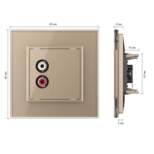 Купить Розетка мультимедийная AUDIO RCA LIVOLO золотая VL-C791AD-13 в rum24.ru фото: 5