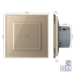 Сенсорный импульсный радиоуправляемый выключатель Livolo Quadro сухой контакт 1 клавиша Золотой