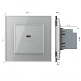 Розетка USB type C с блоком питания 45W Livolo 1 пост Серая VL-C7VUC-2IP