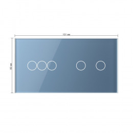 Панель для двух сенсорных выключателей Livolo, 5 клавиш (3+2), цвет синий, стекло