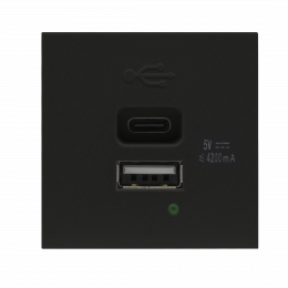 USB зарядное устройство, 4.2A , Type A + C, 2 мод., черн. матовая (45х45мм) DUSB4200ANF