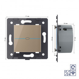Одноклавишная сенсорная кнопка Livolo Quadro 12/24В с функцией радиоуправления, цвет золотой (механизм)