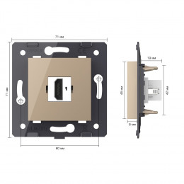 Розетка 1 пост HDMI 2.0 Livolo, цвет золотой (механизм) VL-FCHD-2AP