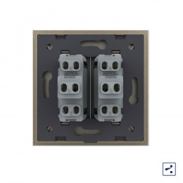 Двухклавишный проходной механический выключатель Livolo, 1 пост, цвет шампань