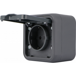 Розетка 1-я с защитной крышкой, 2К+З и шторками, накладная, цвет антрацит, IP55, серия W55 DIP18828