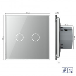 Сенсорный радиоуправляемый выключатель для жалюзи Livolo 2 клавиши 1 модуль Серый VL-C702WR-15