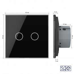 Двухклавишная сенсорная кнопка Livolo 12/24В, 1 пост, Черный VL-C702CH-12