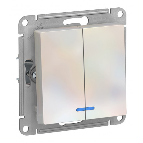 Купить Двухклавишный выключатель Schneider Electric Atlasdesign Жемчуг с подсветкой, сх.5а, 10АХ, механизм ATN000453 в rum24.ru