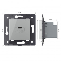 Розетка USB type C с блоком питания 45W Livolo, цвет серый (механизм) VL-FCUC-2IP