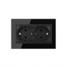 Розетка Livolo электрическая двойная 1 пост с заземлением, рамкой, защитными шторками 16A, цвет черный VL-C7CTF16A.TF16A-BP